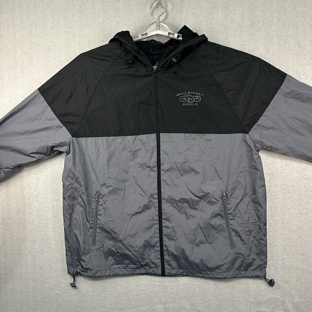 Walt Disney World Parks Windbreaker Size XL Full Zip Black/Gray Hooded NWT‎